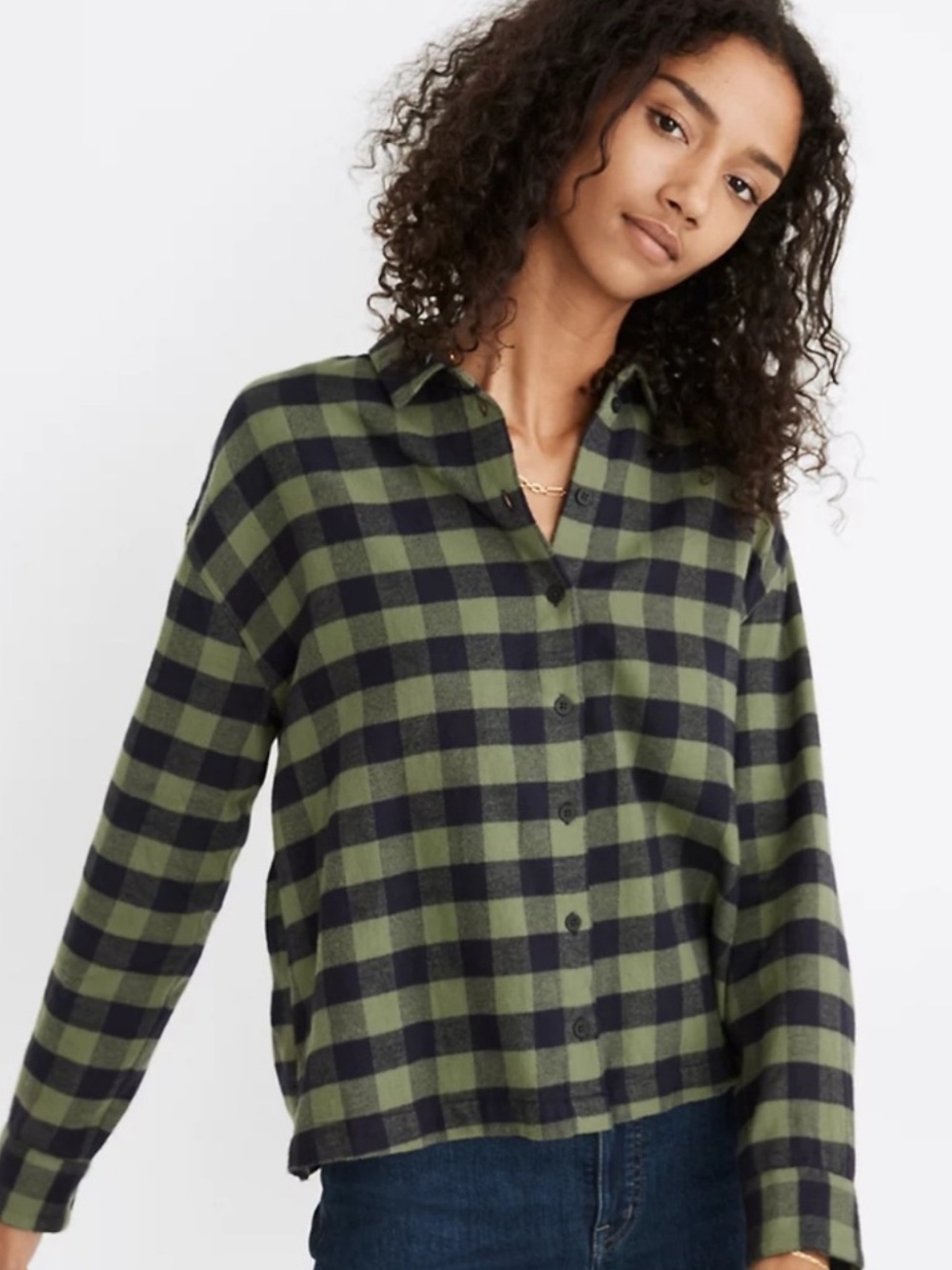 Madewell Classic Flannel Shirt Size Medium - Green/Blue